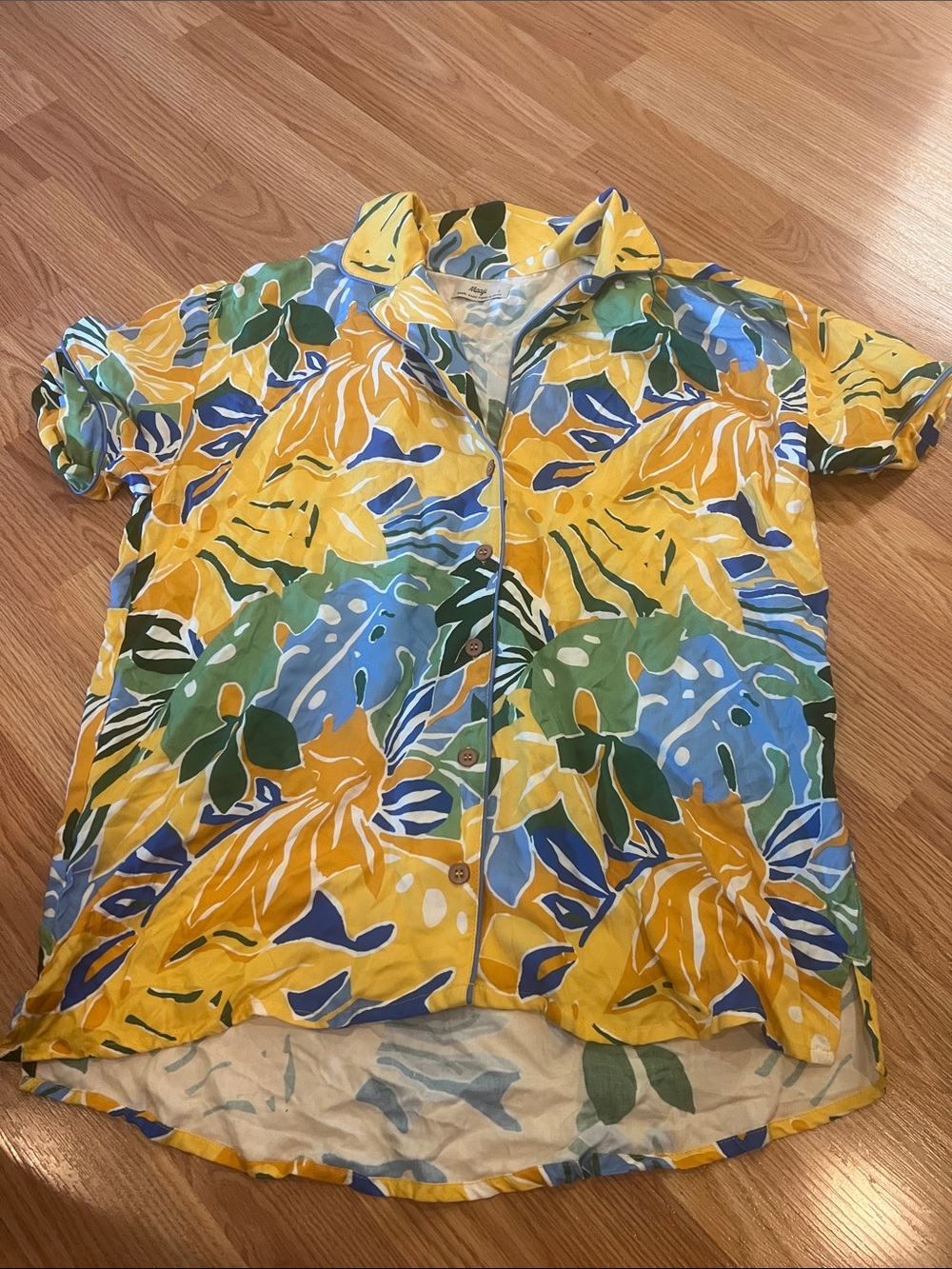Maaji Tropical Leaf Short-Sleeve Button-Down Shirt - Yellow/Blue/Green